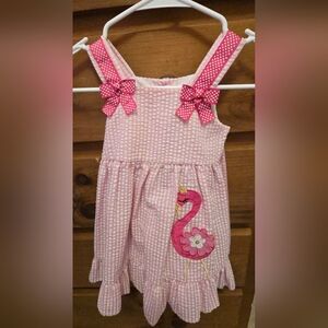 2T girls counting daisies pink flamingo smocked dress